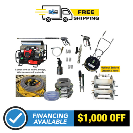 DIY Pressure Washing Rig Builder Kit - GX 690 Honda Electric Start 8 GPM- 3500 PSI High Output Hot Water Super-Skid