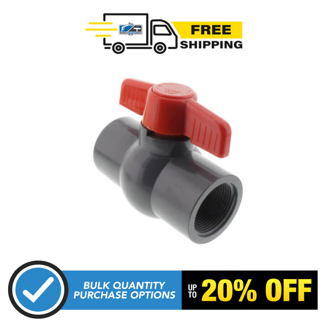 1-1/2” SCH 80 PVC Compact Ball Valve w/ EPDM O-Ring - Gray (Threaded)