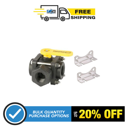 1” Banjo® 3-Way Polypropylene Side Load Ball Valve With Stainless Brackets